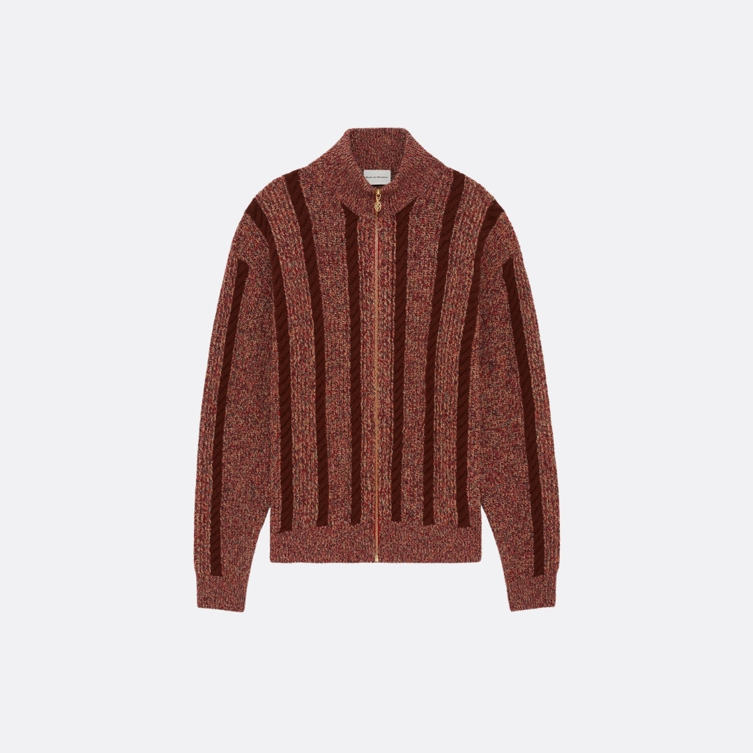 Cardigan torsadé zippé à côtes