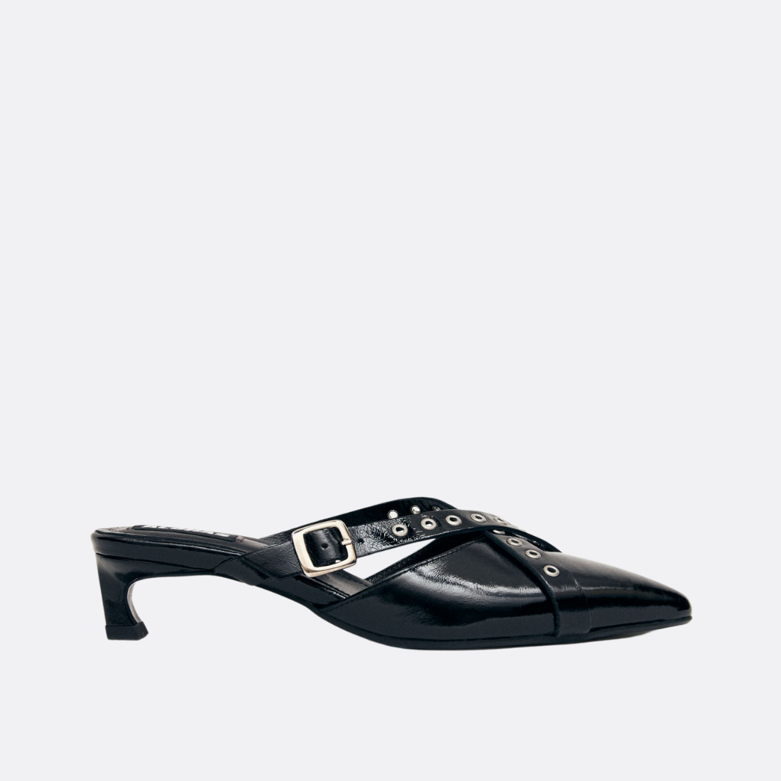 Zyra Onix Black Leather Mules